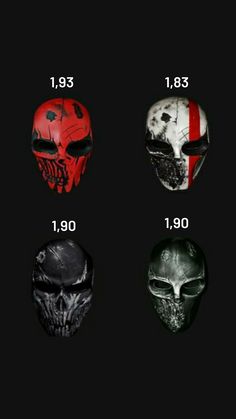 four different types of masks with numbers in each one, and the other two are numbered