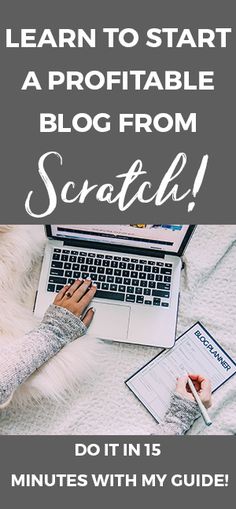 a woman typing on her laptop with the text learn to start a profile blog from scratch