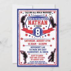 a birthday party poster with an image of a basketball player and the number 8 on it