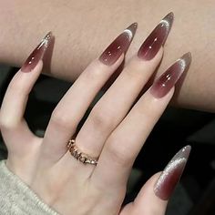 Fake Acrylic Nails, Long Almond, Long Press On Nails, Nagel Tips, Burgundy Nails, Long Lasting Nails, Coffin Nails Long, Cat Eye Nails, Nail Forms