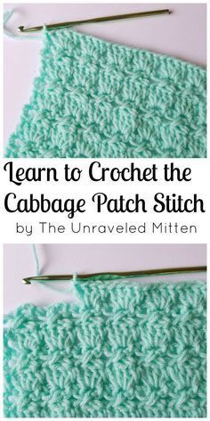 the crochet stitch is being worked on with scissors and yarn to make it look like