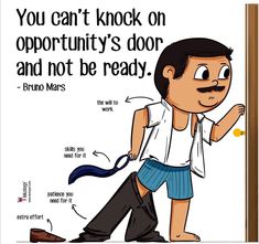 an image of a man with a mustache on his head and the words, you can't knock on opportunity's door and not be ready