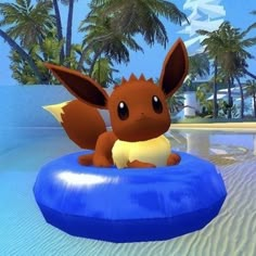 a cartoon image of a pikachu sitting on an inflatable pool float