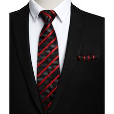 This snazzy, Red and Black Tie is designed for the urban gentleman. Looks great when worn with a white shirt and a black suit, black belt and black shoes. This tie is also in XL length available. Silk blend + Polyester Length: XL: 63 inches(160cm), 2XL: 70 inches(178cm); width: 3.4 inches(8.5cm); Handkerchief size: 12 inches * 12 inches. Occasions for weddings/religious/official ceremonies/formal events etc. Gifts as thanksgiving/Xmas/valentine's day/birthday etc. Packaging includes: 1X Necktie; Suit Black, Mens Stripes, Valentines Day Birthday, Black Suit, Mens Neck Ties, Striped Tie, Black Suits, Mens Vest, Henley Shirts