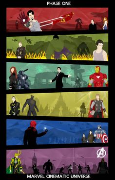 the avengers movie poster is shown in four different colors