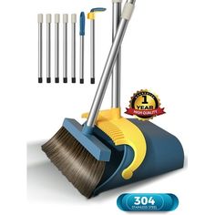 an image of a broom and brush holder with cleaning tools in it on the white background