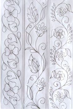 three different designs on white paper with black and white lines in the middle, one has flowers