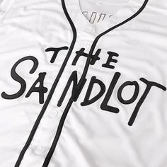 the sandlot baseball jersey is white and black