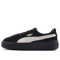 (WMNS) PUMA Suede Platform Core 'Black White' 362223-05 (SNKR/Retro/Skate/Casual/Women's) Black Casual Platform Sneakers For Skateboarding, Urban Style Platform Sneakers For Sports, Black Sporty Platform Sneakers With Rubber Sole, Black Casual Platform Sneakers With Rubber Sole, Black Urban Skate Shoes With Contrast Sole, Black Platform Sneakers With Contrast Sole For Streetwear, Black Urban Platform Sneakers For Sports, Casual Black Platform Sneakers For Streetwear, Urban Black Platform Sneakers For Streetwear