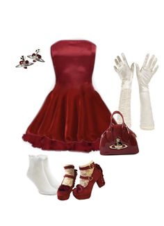 Fancy Red Dress Aesthetic, Queencore Outfits, Cute Outfits With Scarfs, Red Fancy Outfits, Red And White Winter Outfit, Descendants Inspired Outfits Red, Descendants Aesthetic Outfits, Descendants Outfit Ideas Red, Dark Red Outfit Ideas