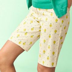 Nwot Talbots Lemons & Dots "The Perfect Shorts" Bermuda Shorts. Sunny Bright Yellow Lemons & Black Dots On An Ivory Background. Two Front Pockets, Two Back Pockets (Yet To Be Opened). So Much Fun! 98% Cotton 2% Spandex - Machine Wash Cold. Inseam 11.5" Waistband Laying Flat 16" Rise 10" Playful Yellow Shorts For Spring, Playful Yellow Spring Shorts, Cute Yellow Shorts For Spring, Casual Bottoms With Lemon Print For Spring, Fitted Bottoms With Lemon Print For Spring, Casual Lemon Print Bottoms For Spring, Preppy Yellow Bottoms For Spring, Cute Yellow Cotton Bottoms, Cute Fitted Yellow Bottoms