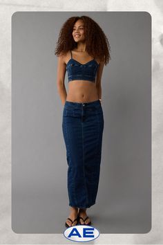 Next Level Stretch/Our softest, stretchiest, never-loses-its-shape denim/Dark wash/This skirt is Real Good: Made with the planet in mind & a promise to continue to do better. Fitted High Waist Dark Wash Denim Skirt, Fitted Mid-rise Denim Skirt In Medium Wash, Fitted Mid-rise Medium Wash Denim Skirt, Fitted Denim Skirt With Straight Leg, Stretch Mid-rise Dark Wash Denim Skirt, Mid-rise Stretch Dark Wash Denim Skirt, Dark Wash Stretch Denim Mid-rise Skirt, Denim Maxi, Denim Maxi Skirt