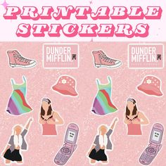 an image of stickers on the side of a pink background with different types of shoes