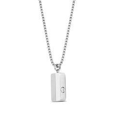 This beautiful double urn pendant is crafted with high quality stainless steel, giving it a shiny and matte finish. Uniquely designed, it features two compartments for storing a small amount of ashes for sentimental value. The product is engravable on both sides and securely closes with a round box link chain. An ideal way to keep your loved ones with you, this memorial jewelry is guaranteed to warm your heart. Pendant size: 25 mm (0.98") x 13 (0.5") mm; Chain width: 3mm (0.12"). Rectangular Stainless Steel Necklace With Polished Finish, Modern Stainless Steel Necklace For Anniversary, Soaking Wet, Beach Shower, Urn Pendant, Cremation Ashes, Round Box, Memorial Jewelry, Precious Jewelry