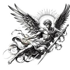 Archangel Tattoo, Statue Tattoo, Religious Tattoo, Angel Tattoo Designs, Religious Tattoos, Mythology Tattoos, Greek Tattoos