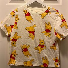 Winnie The Pooh Crop Top T-Shirts M / No Tag But Brand New Playful Yellow Top With Cartoon Print, Yellow Cotton Tops With Cartoon Print, Yellow Cotton Tops With Character Print, Cute Yellow Top With Character Print, Cute Yellow Crew Neck Top, Cute Yellow Tops With Character Print, Yellow Short Sleeve Top With Character Print, Fun Yellow Short Sleeve Tops, Playful Yellow Crew Neck Top