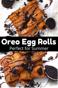 oreo egg rolls with chocolate drizzled on top