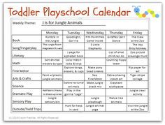 a timetable for toddler play school calendar