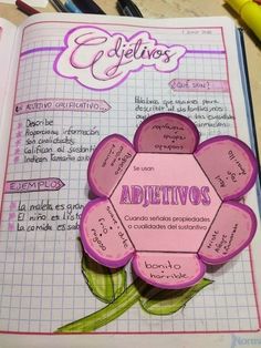 an open book with writing on it and a pink flower in the middle that says adelitivs