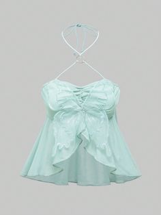 Women's Solid Color Bowknot Design Halter Neck Tank Top Baby Blue Sexy   Polyester Plain Halter Medium Stretch  Women Clothing, size features are:Bust: ,Length: ,Sleeve Length: Aquamarine Outfit, Leotard Outfit, Pastel Tops, Mermaid Top, Estilo Harajuku, Tank Top Outfits, Mode Inspo, Harajuku Fashion, Sewing Dresses