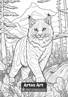 a coloring book with an image of a cat in the woods, and text that reads artus art