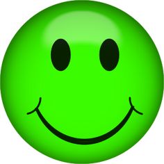 a green smiley face with two black eyes