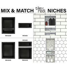 the instructions for how to mix and match tiles in a bathroom wall or floor tile