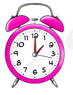 an alarm clock with pink hands and numbers on the face is shown in front of a white background