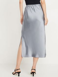 High-Waisted Satin Midi Slip Skirt | Old Navy Midi Slip Skirt, Mom Clothes, Fall Winter Looks, Slip Skirt, Gray Skirt, Winter Looks, Skirt Fashion, Toddler Boys, Old Navy