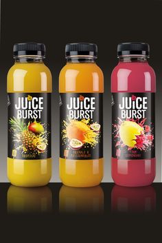 three jars of juice with different flavors