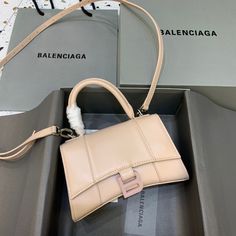 Balen Hourglass XS Handbag In Beige Balenciaga Bag, Crossbody Strap, Bago, Satchel Bags, Designing Women, Contact Us, Fashion Bags, Balenciaga, Clutch Bag