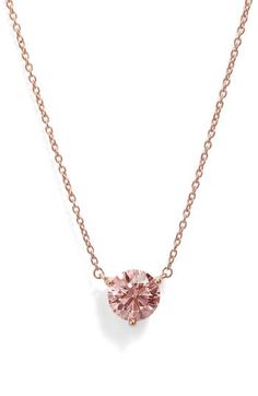 A hand-set three-pronged lab-grown diamond sparkles from the center of this delicate chain necklace that's crafted from 14-karat gold. Total lab-grown diamond weight: 1.0ct. Color: G–J Clarity: VS 14k gold/lab-created diamond Imported >Diamond Guide Fine Jewelry Rose Gold Solitaire Necklace With Cubic Zirconia, Rose Gold Solitaire Necklace In Cubic Zirconia, Rose Gold Cubic Zirconia Solitaire Necklace, Dazzling Rose Gold Necklace With Prong Setting, Rose Gold Solitaire Necklace With Diamond Cut Cubic Zirconia, Rose Gold Sterling Silver Solitaire Necklace With Diamond Cut, Rose Gold Round Cut Solitaire Necklace, Rose Gold Round Pendant Solitaire Necklace, Rose Gold Solitaire Necklace With Prong Setting As Gift