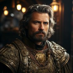 a man with long hair and beard wearing armor