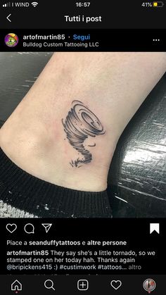 a small tattoo on the foot of a woman's ankle, with an image of a