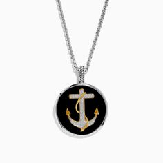 Effy Men's 925 Sterling Silver White Topaz and Onyx Anchor Pendant Anchor Pendant, Gem Diamonds, Effy Jewelry, Colored Gems, Diamond Shop, Pendant Rings, Precious Gems, White Topaz, Lab Diamonds