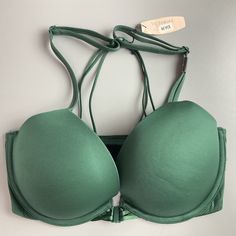 New32dd Green Victoria's Secret Everywhere Push Up Front Close Racerback Bra. Condition Is New With Tags. Shipped With Usps Ground Advantage. Blue Bra, Cotton Bras, Racerback Bra, Wireless Bra, Victoria Secret Bras, Red Lace, Lace Bralette, Pink Lace, Push Up Bra