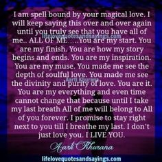 a poem written in purple with the words i am spell bound by your magic love