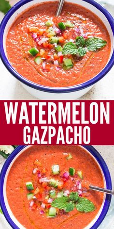 watermelon gazpacho Watermelon Gazpacho Recipe, Watermelon Soup, Gazpacho Soup, Cold Soups, Fruit Soup, Chilled Soup