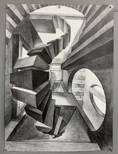 a black and white drawing of an abstract structure