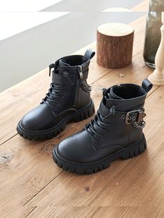 Children Boots, Girls  Boots, Autumn/Winter School Boots Black Fashionable    Plain    Kids Shoes, size features are:Bust: ,Length: ,Sleeve Length: Black Winter Shoes, School Boots, Girls Boots, Kids Boots, Winter Shoes, Inspiration Mode, Boots Black, Kid Shoes, Black Boots