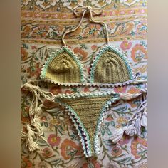 Crochet Bikini With Lining On The Bottoms Fully Adjustable Super Cute Color Combo Fits Xs-M Color Combo, Handmade Crochet, Color Combos, Crochet Bikini, Womens Swim, White Color, Color White, Super Cute, Womens Sizes