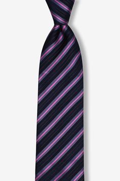 Navy Blue Pink Striped Pre-tied Tie, Tie, GoTie Blue Tailored Ties For Business, Classic Pink Tie For Business, Classic Pink Business Tie, Classic Pink Business Ties, Classic Navy Ties For Work, Navy Fitted Tie For Office, Classic Multicolor Office Ties, Necktie Pattern, Brown Tie