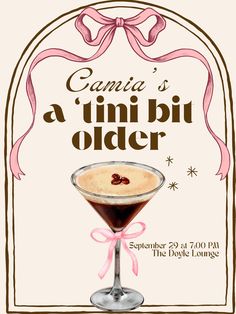 This listing is for a "Tini Bit Older" (Espresso) Party Invitation Template. The inviteis 5"x7". This is a DIGITAL FILE for you to print or send virtually yourself! NO PHYSICAL PRODUCT WILL BE SHIPPED! **PLEASE NOTE** - This printable is for PERSONAL USE ONLY. Under no circumstances can these files be resold or given away. By purchasing this listing, you agree to our Terms of Use. ---------------------------------------------------------------------------------------------- PRODUCT DETAILS ---------------------------------------------------------------------------------------------- Dimensions: 5"x7" Editable on Canva ---------------------------------------------------------------------------------------------- HOW IT WORKS ------------------------------------------------------------------ A Tiny Bit Older Espresso, Kiss Your 20s Goodbye Party, Tini Bit Older Party Decor, Dirty Thirty Martini Party, Tying Up My 20s, Espresso Martini Themed Birthday Party