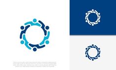 two logos with people holding hands in the shape of a circle, one is blue and white