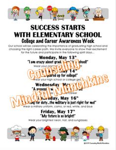 a flyer for an elementary school with children in the background and text that reads, success starts