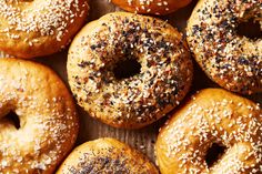 several bagels with sesame seeds and sprinkles