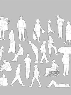 the silhouettes of people walking and sitting