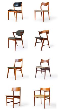 six different types of wooden chairs with leather seats