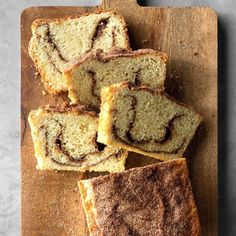 slices of cinnamon swirl bread on a cutting board