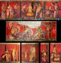 four different images of ancient paintings on the wall